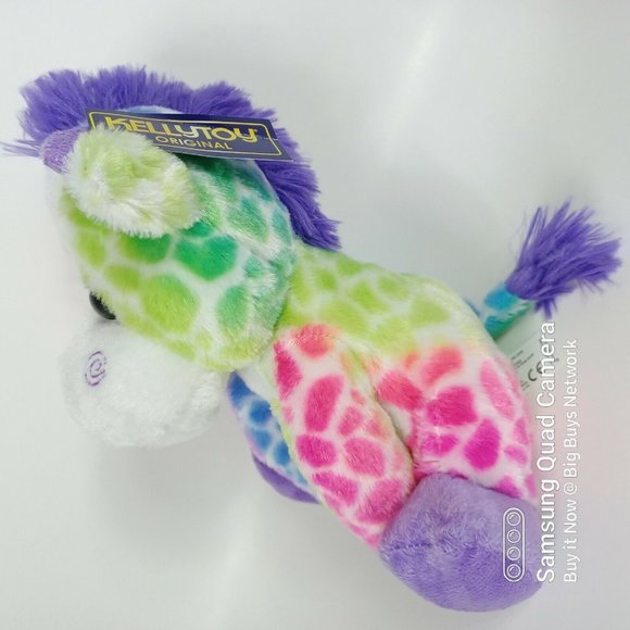 Kellytoy Giraffe 9.5" Rainbow Pink Green Purple/ Glitter Eyes Silky Soft Plushie - Picture 4 of 12